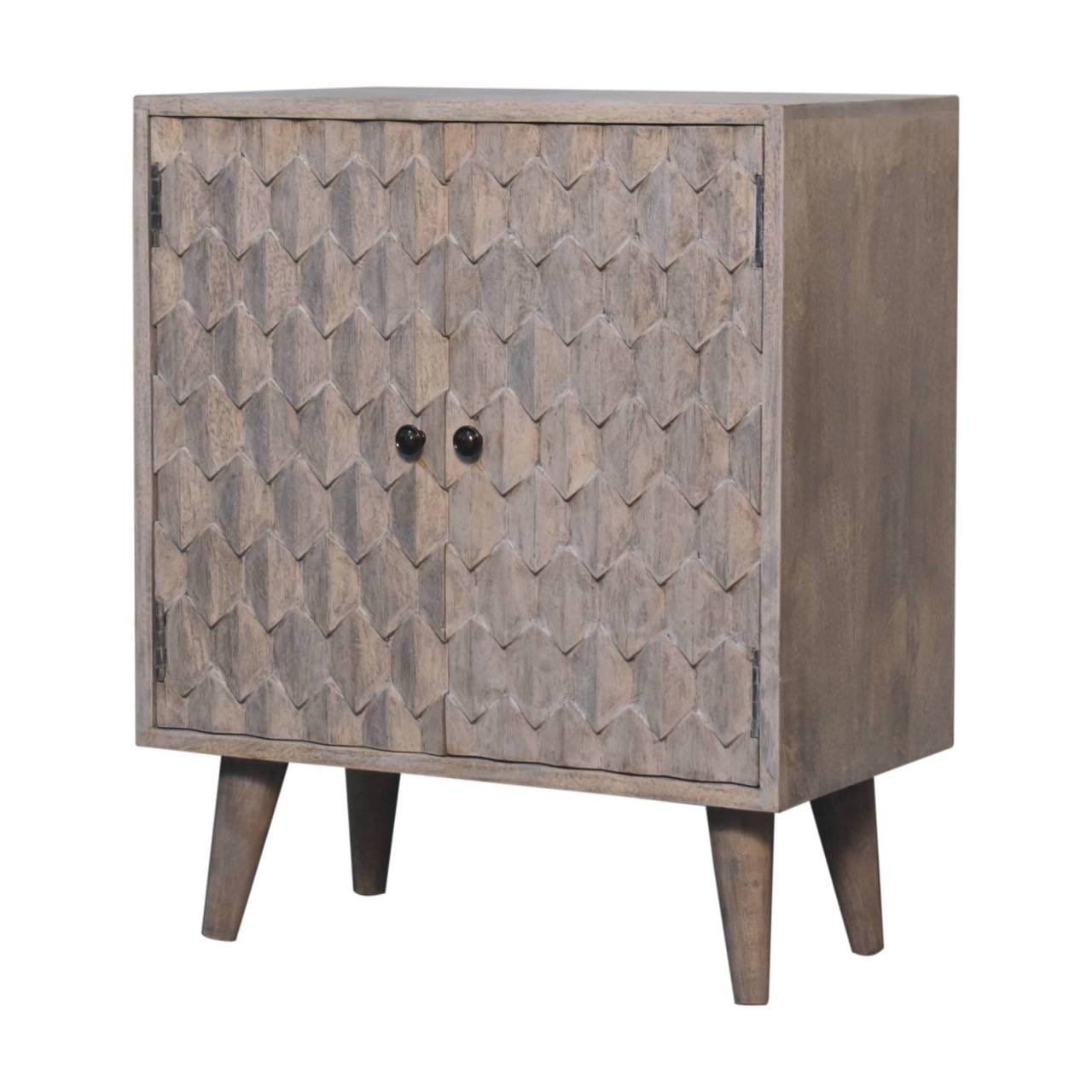 Carved Mini Solid Woodapple Stone Finish Sideboard - Solid Mango Wood Buffet Cabinet for Dining Room - product view 2...