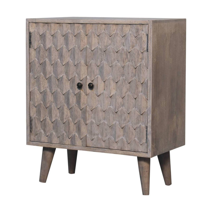 Carved Mini Solid Woodapple Stone Finish Sideboard - Solid Mango Wood Buffet Cabinet for Dining Room - product view 2...