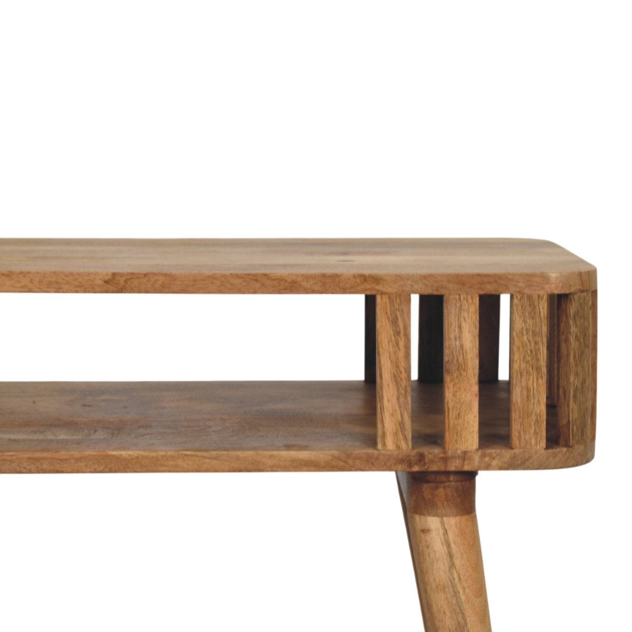Handcrafted Slatted Oak-ish Console Table - Entryway & Hallway Table in Solid Mango Wood - product view 4 showing...