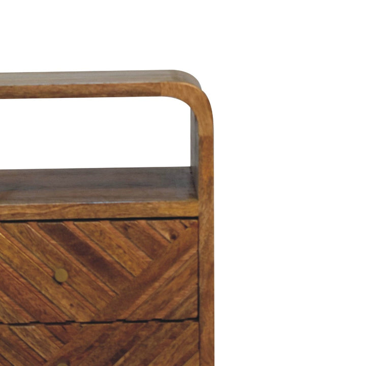 Handcrafted Mini Lille Curved Nightstand - Solid Mango Wood Bedside Table for Bedroom - product view 4 showing...