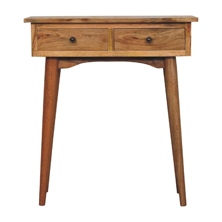 Mini Oak-ish Hallway Console Table - Solid Mango Wood Hallway Console for Entryway with drawers and wooden legs.