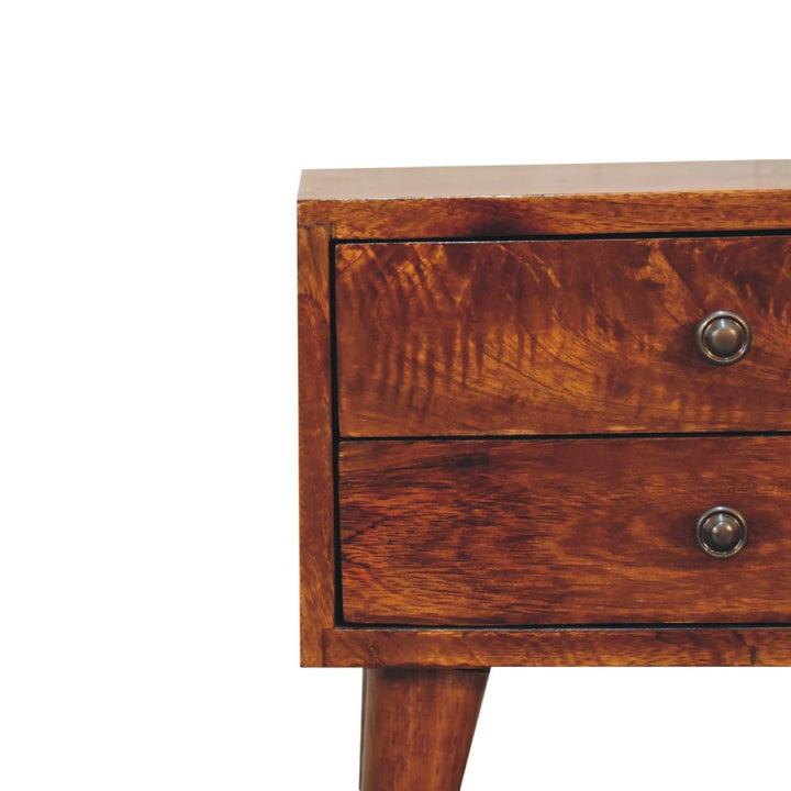 Handcrafted Mini Chestnut Mid-Century Modern Nightstand - Solid Mango Wood Bedside Table for Bedroom - product view 5...