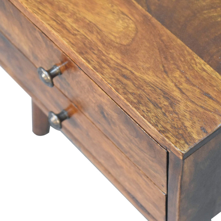 Handcrafted Mini Chestnut Mid-Century Modern Nightstand - Solid Mango Wood Bedside Table for Bedroom - product view 6...