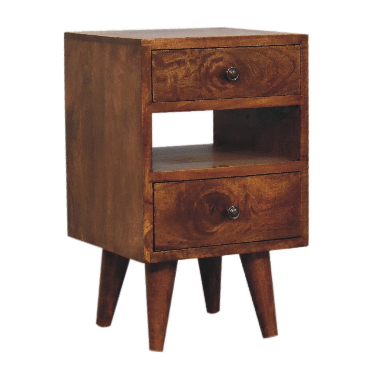 Handcrafted Mini Classic Multi Chestnut Nightstand - Solid Mango Wood Bedside Table for Bedroom - product view 2 showing...