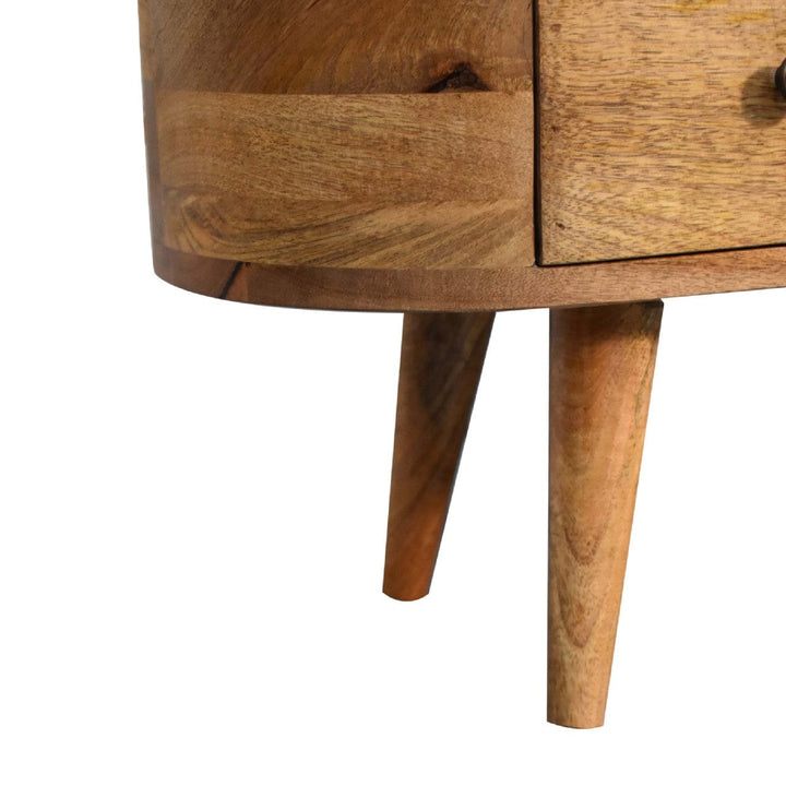 Handcrafted Mini Rounded TV Stand - Solid Mango Wood Entertainment Center for Living Room - product view 8 showing...