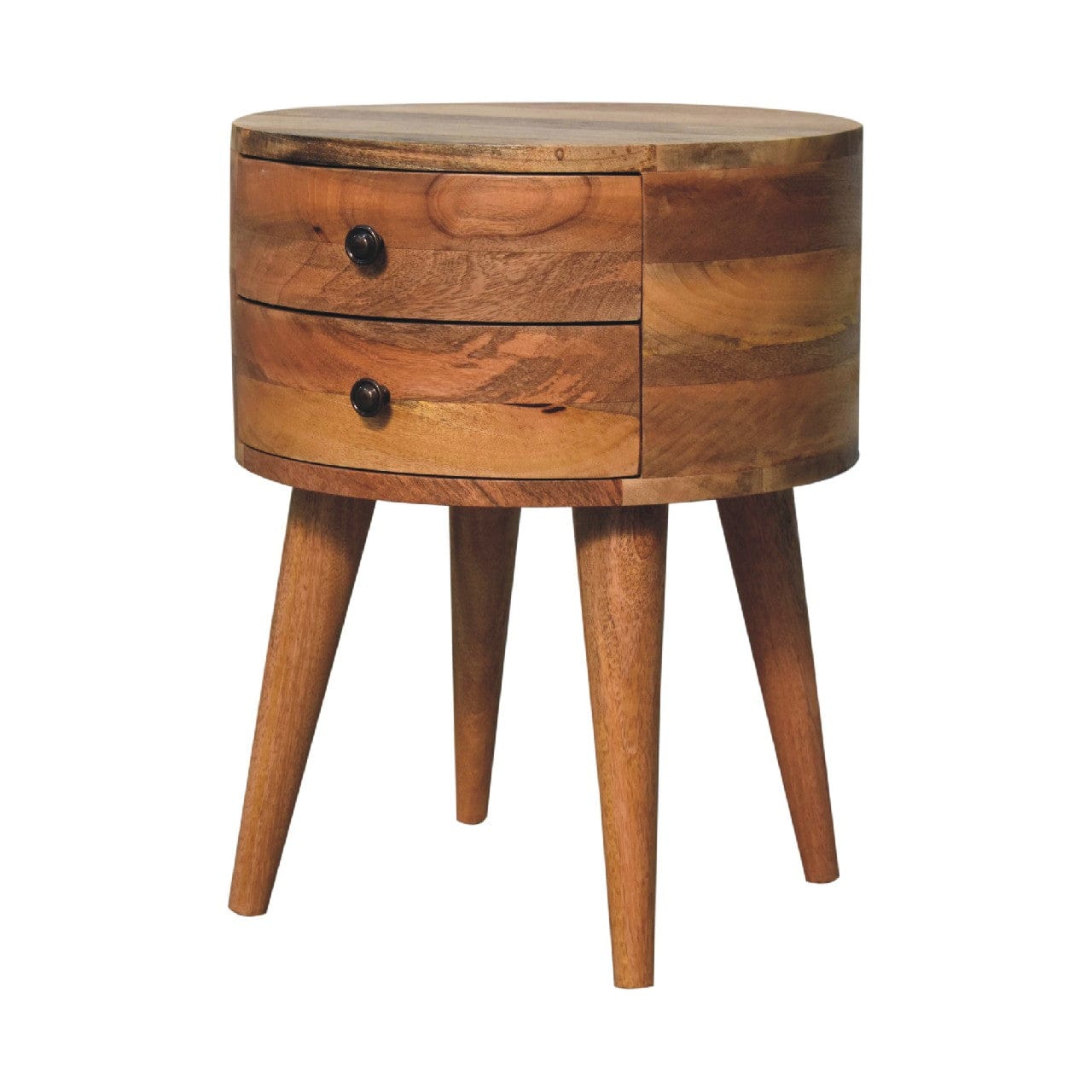 Handcrafted Odyssey Oak-ish Nightstand - Solid Mango Wood Bedside Table for Bedroom - product view 2 showing handcrafted...