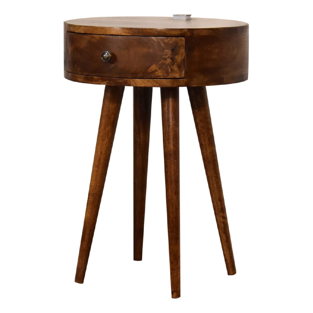 Handcrafted Single Chestnut Nightstand - Solid Mango Wood Bedside Table for Bedroom - product view 3 showing handcrafted...