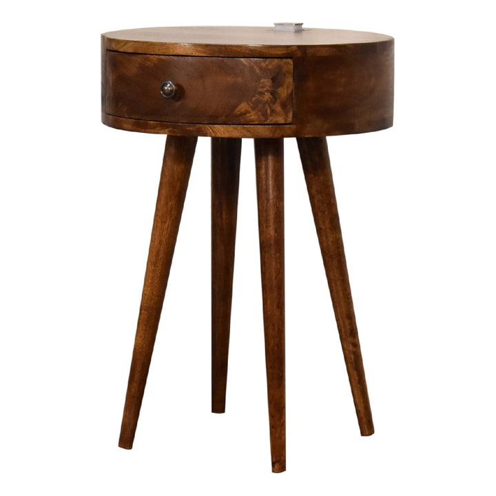 Handcrafted Single Chestnut Nightstand - Solid Mango Wood Bedside Table for Bedroom - product view 3 showing handcrafted...