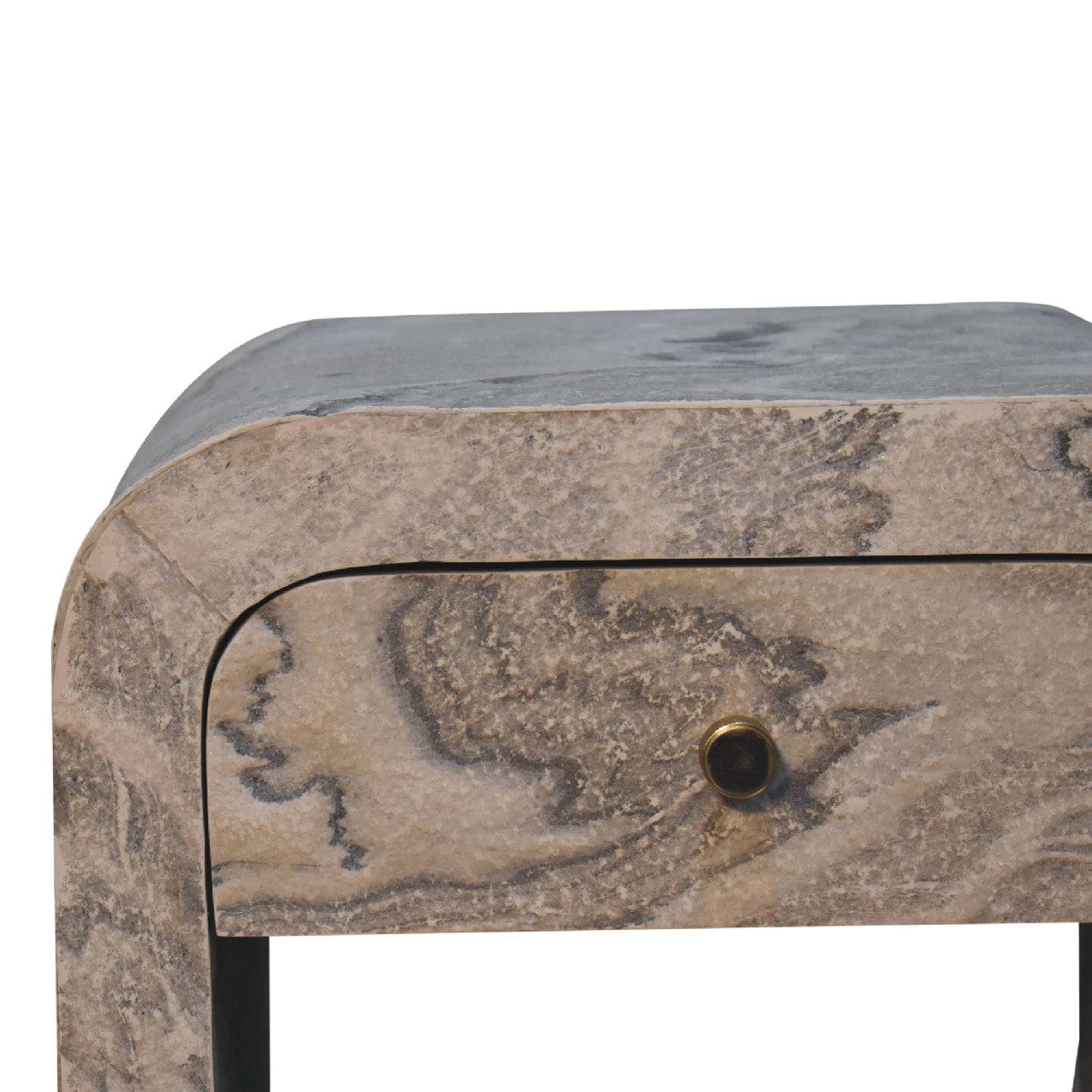 Nouveau Nightstand - Solid Mango Wood Bedside Table for Bedroom - product view 4 showing handcrafted solid mango wood...
