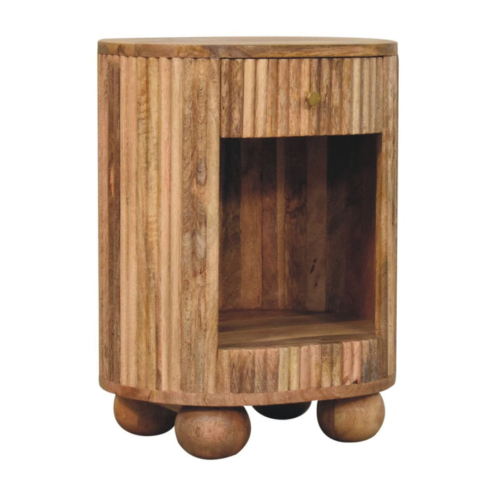 Handcrafted Soba Ball Open Slot Nightstand - Solid Mango Wood Bedside Table for Bedroom - product view 3 showing...