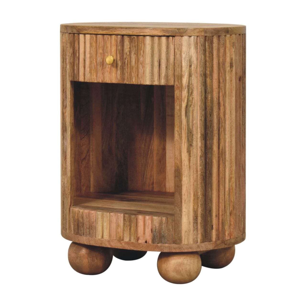 Handcrafted Soba Ball Open Slot Nightstand - Solid Mango Wood Bedside Table for Bedroom - product view 2 showing...