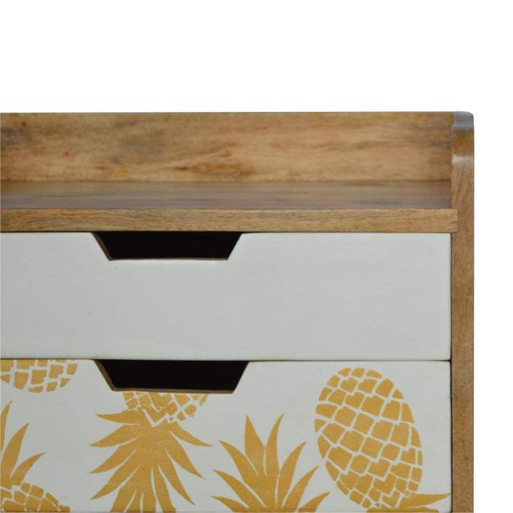 Handcrafted Solid Woodapple Screen Printed Nightstand - Solid Mango Wood Bedside Table for Bedroom - product view 3...