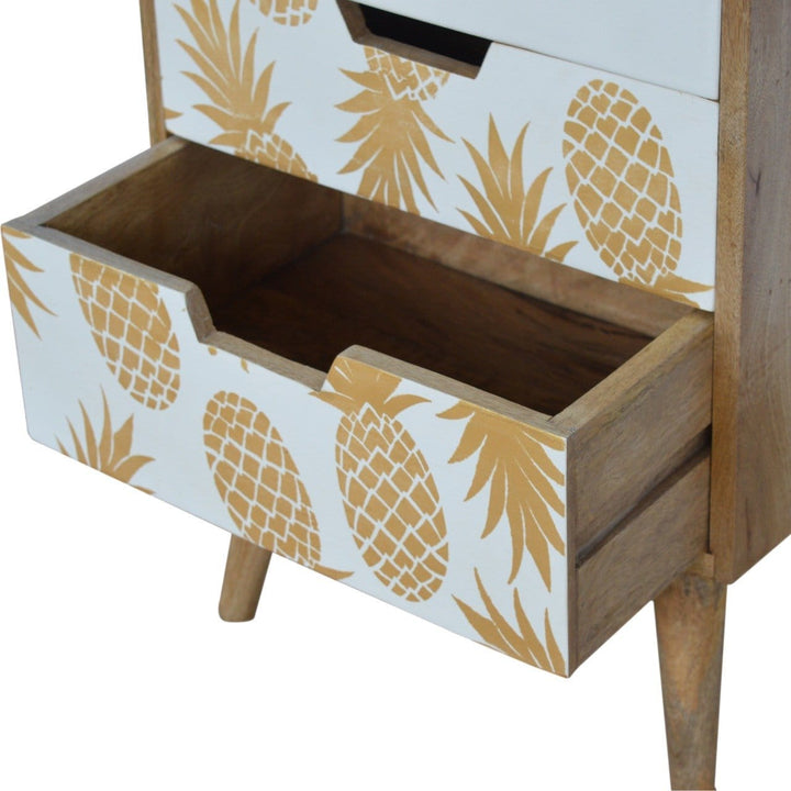 Handcrafted Solid Woodapple Screen Printed Nightstand - Solid Mango Wood Bedside Table for Bedroom - product view 4...