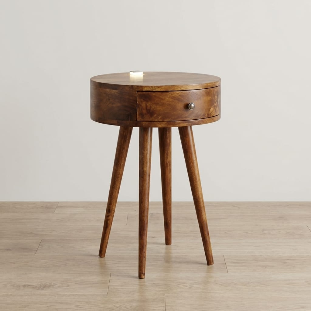 Handcrafted Single Chestnut Nightstand - Solid Mango Wood Bedside Table for Bedroom - main view showing handcrafted solid...