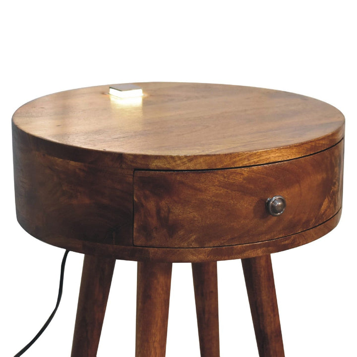 Handcrafted Single Chestnut Nightstand - Solid Mango Wood Bedside Table for Bedroom - product view 5 showing handcrafted...