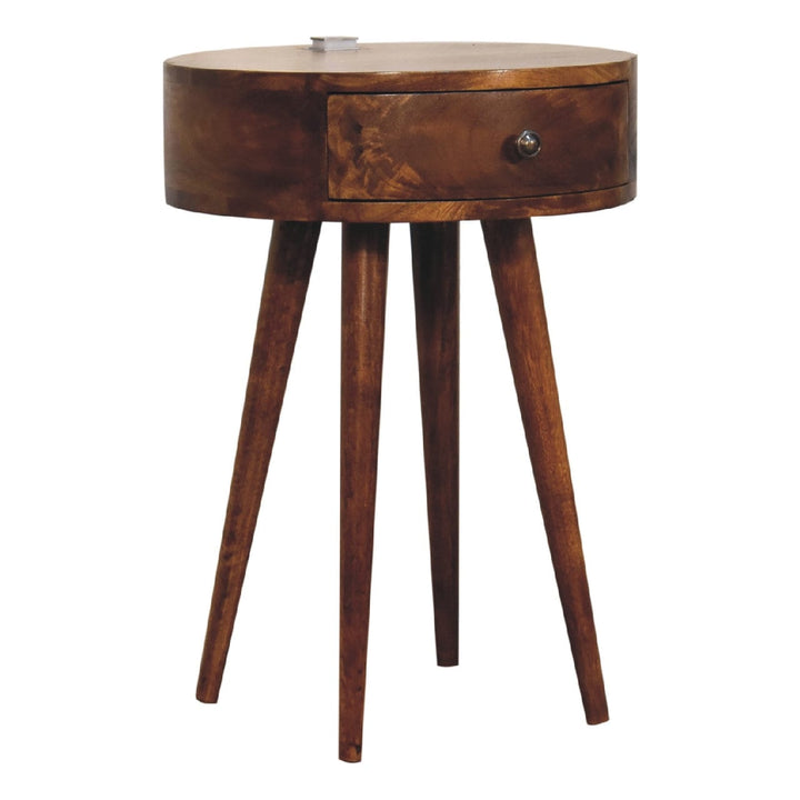Handcrafted Single Chestnut Nightstand - Solid Mango Wood Bedside Table for Bedroom - product view 4 showing handcrafted...