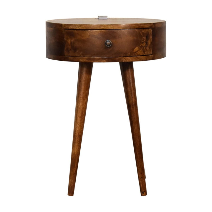 Handcrafted Single Chestnut Nightstand - Solid Mango Wood Bedside Table for Bedroom - product view 2 showing handcrafted...