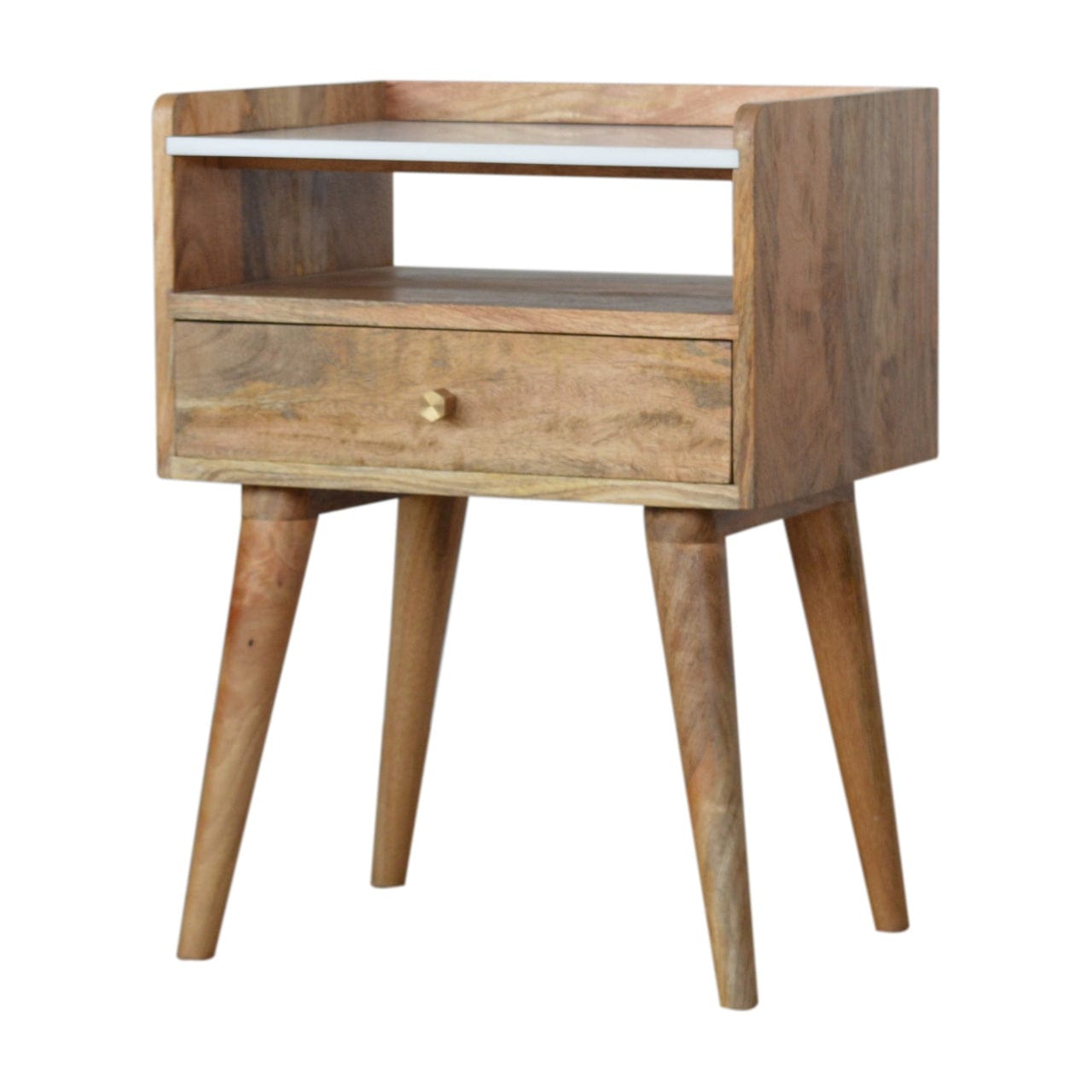 Handcrafted Open Slot Nightstand - Solid Mango Wood Bedside Table for Bedroom - main view showing handcrafted solid mango...