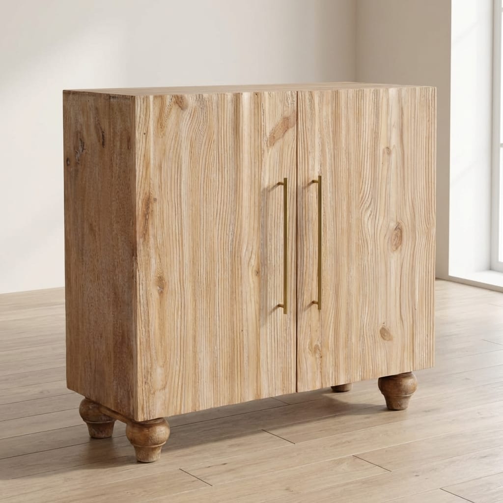 Handcrafted Sandgrain & Mango Sideboard - Solid Mango Wood Buffet Cabinet for Dining Room - main view showing handcrafted...