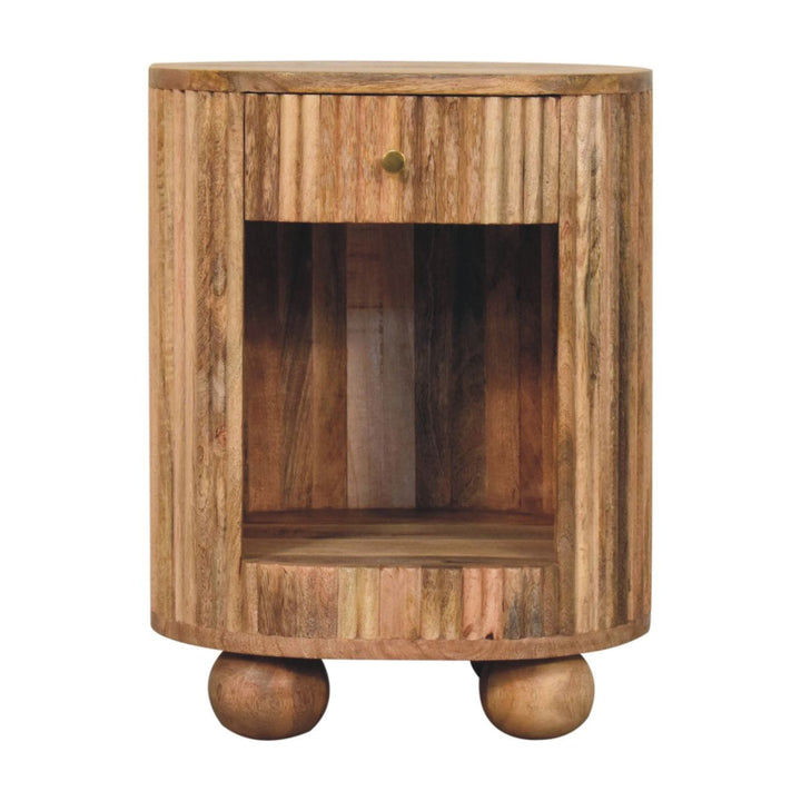 Handcrafted Soba Ball Open Slot Nightstand - Solid Mango Wood Bedside Table for Bedroom - main view showing handcrafted...