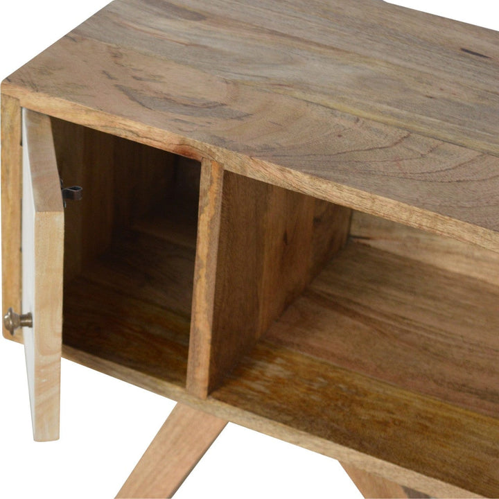 Solid Wood Tripod Nightstand - Solid Mango Wood Bedside Table for Bedroom - product view 4 showing handcrafted solid...
