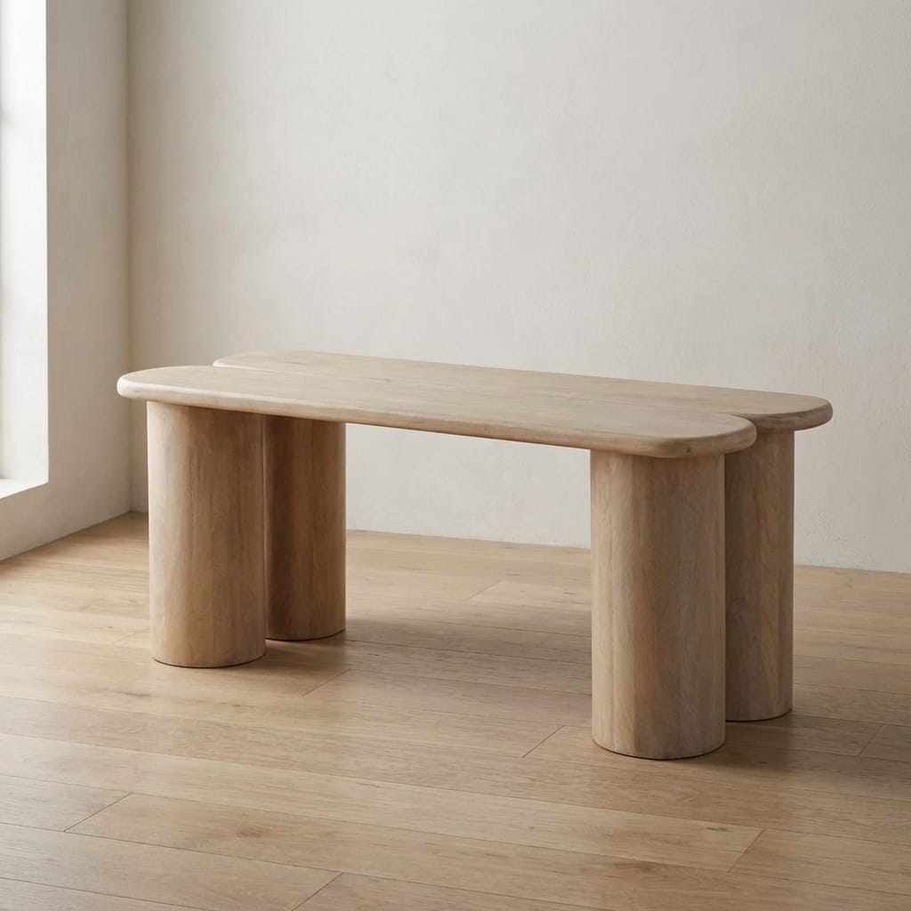 Handcrafted Twin Plank Bench - Solid Mango Wood Seating Furniture for Entryway - main view showing handcrafted solid...