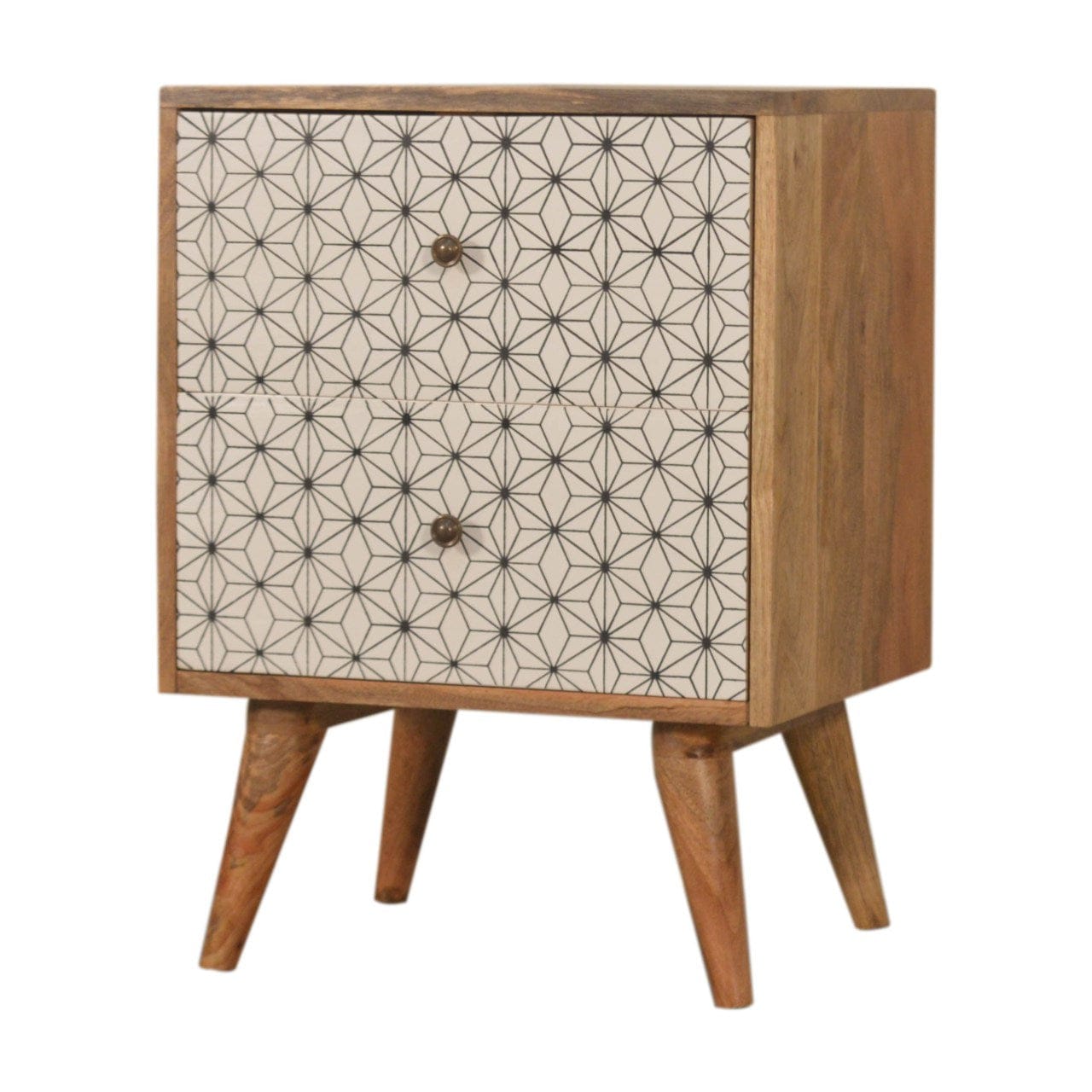 Handcrafted Prima 2 Drawer Nightstand - Solid Mango Wood Bedside Table for Bedroom - main view showing handcrafted solid...