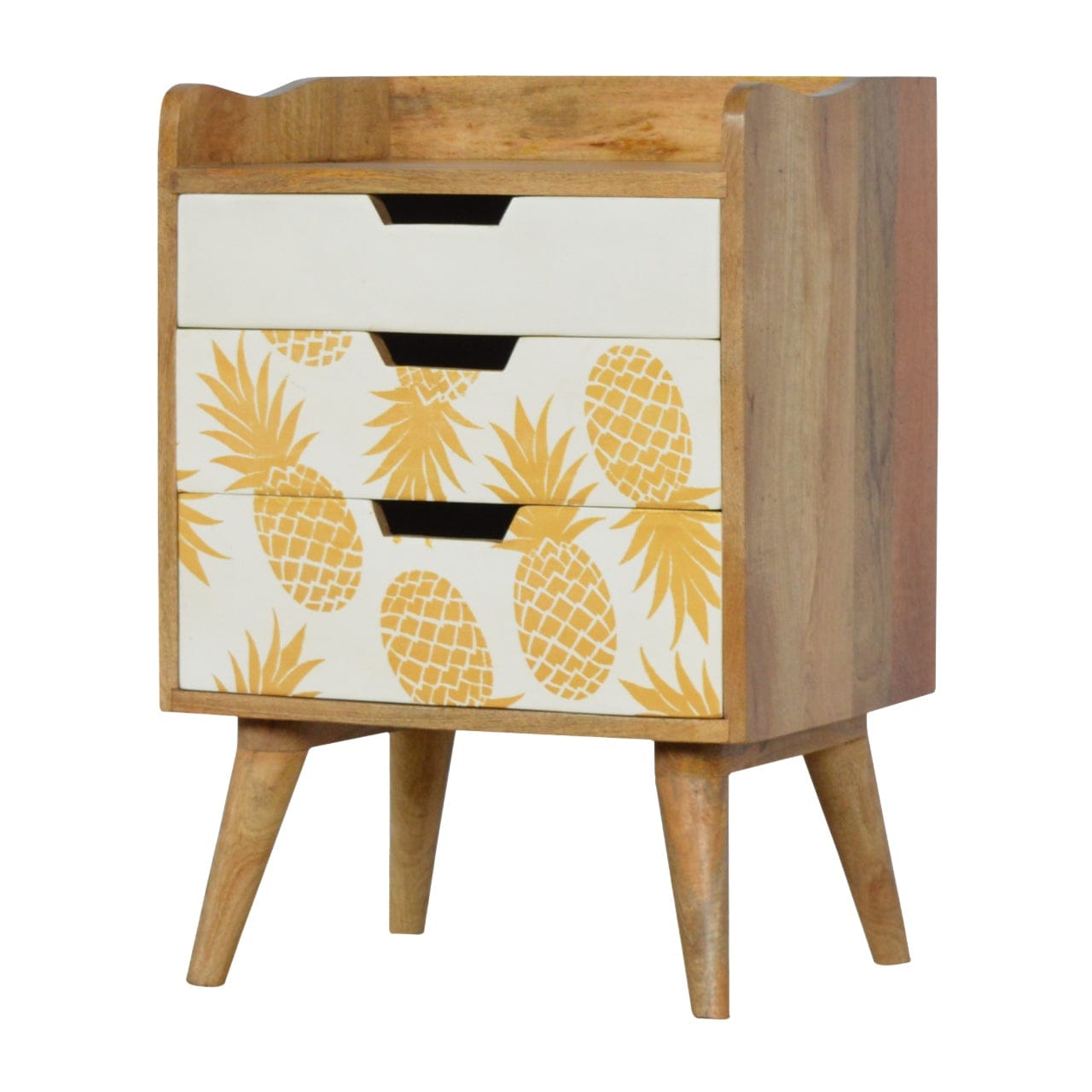 Handcrafted Solid Woodapple Screen Printed Nightstand - Solid Mango Wood Bedside Table for Bedroom - main view showing...