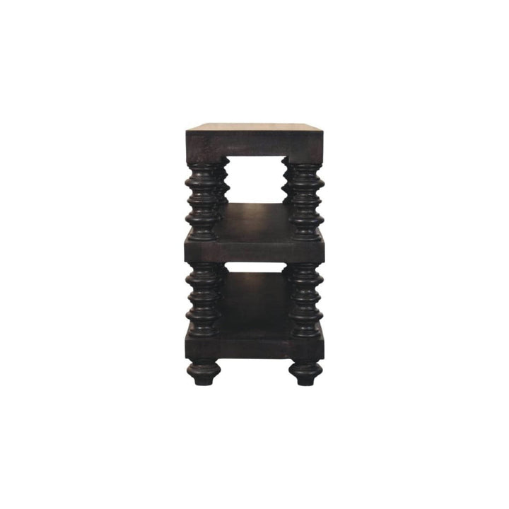 Handcrafted Spindle Shelf Console in Carbon Ash - Entryway & Hallway Table in Solid Mango Wood - product view 7 showing...