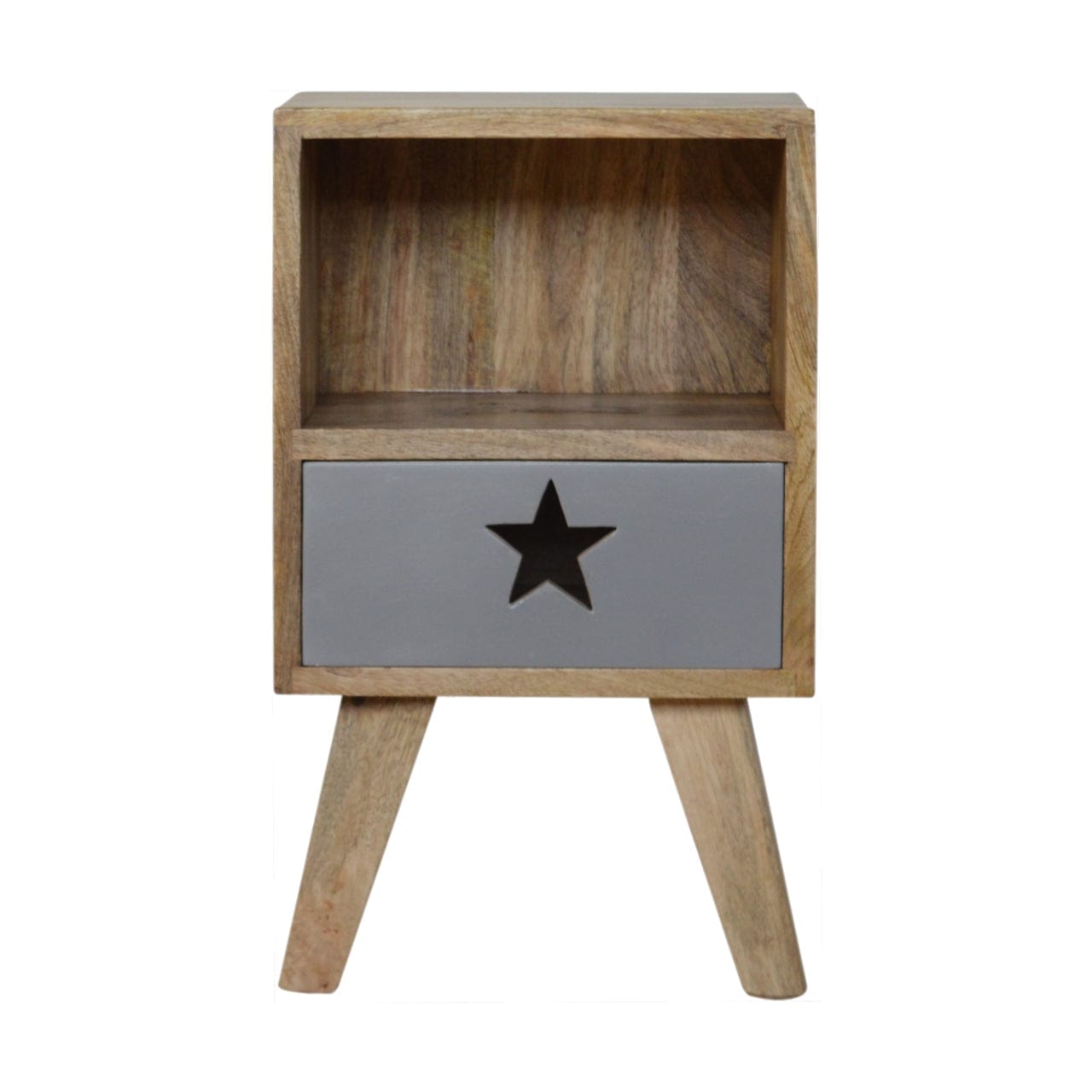 Handcrafted Star Painted Nightstand - Solid Mango Wood Bedside Table for Bedroom - main view showing handcrafted solid...