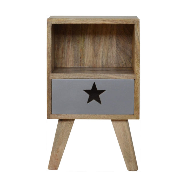 Handcrafted Star Painted Nightstand - Solid Mango Wood Bedside Table for Bedroom - main view showing handcrafted solid...