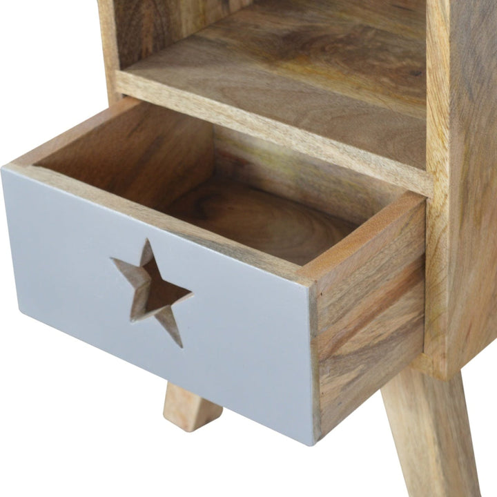 Handcrafted Star Painted Nightstand - Solid Mango Wood Bedside Table for Bedroom - product view 7 showing handcrafted...