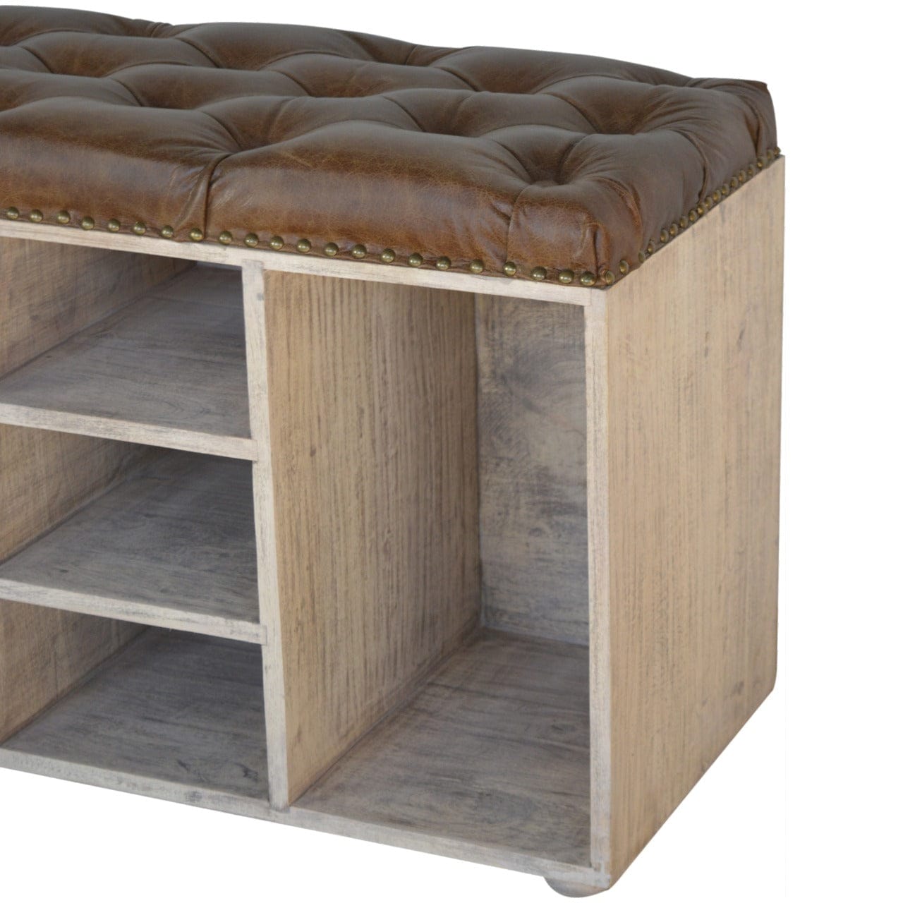 Handcrafted Stone Open Storage Bench - Solid Mango Wood Seating Furniture for Entryway - product view 2 showing...