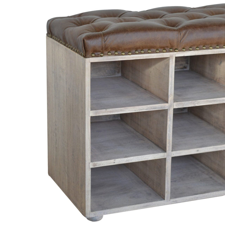 Handcrafted Stone Open Storage Bench - Solid Mango Wood Seating Furniture for Entryway - product view 5 showing...
