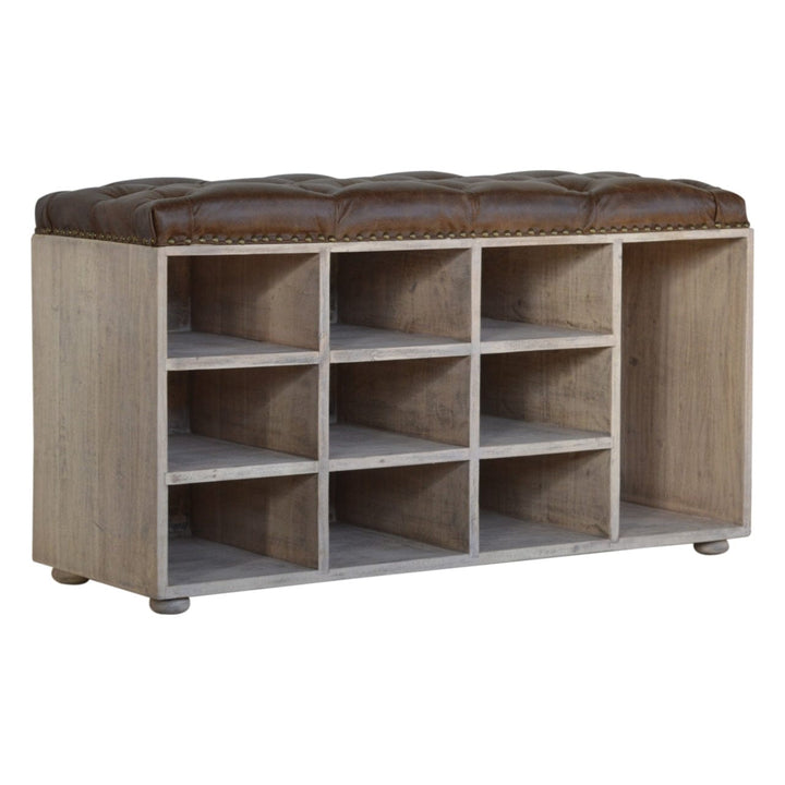 Handcrafted Stone Open Storage Bench - Solid Mango Wood Seating Furniture for Entryway - main view showing handcrafted...