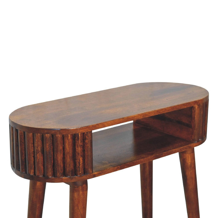 Handcrafted Stripe Chestnut Writing Desk - Solid Mango Wood Writing Table for Home Office - product view 5 showing...