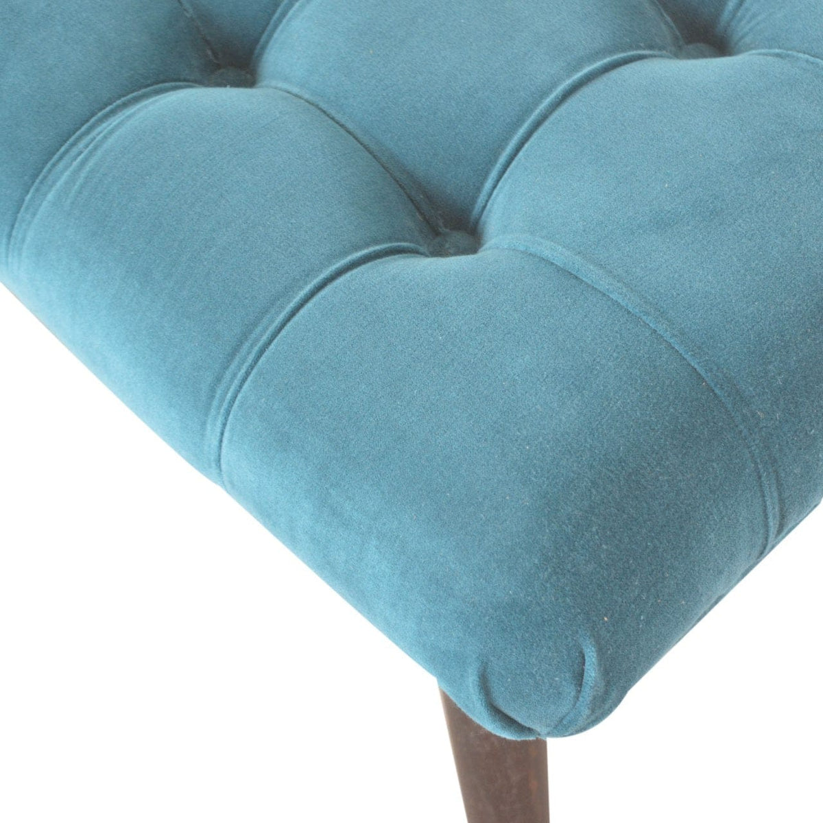 Handcrafted Teal Cotton Velvet Curved Bench - Solid Mango Wood Seating Furniture for Entryway - product view 5 showing...