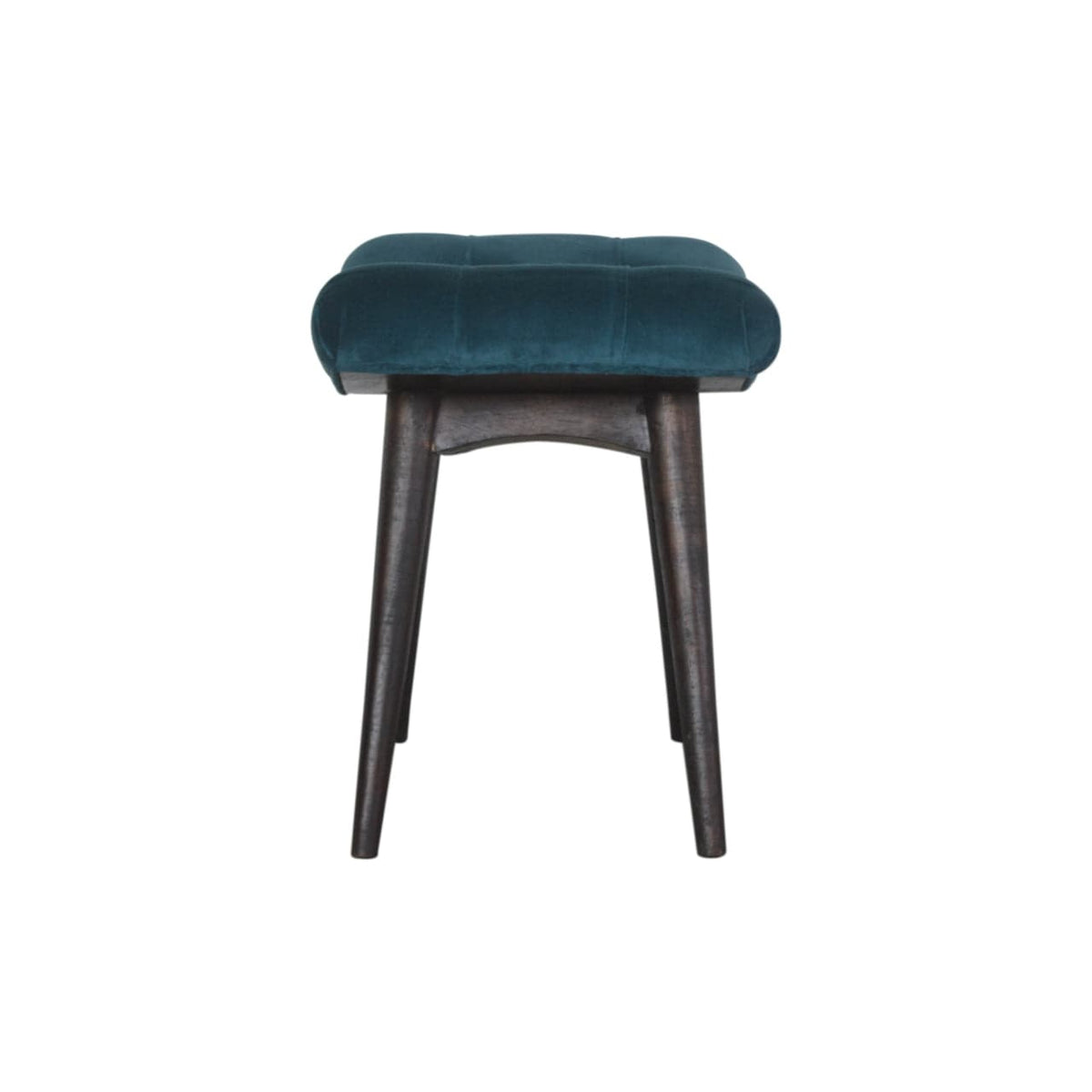Handcrafted Teal Cotton Velvet Curved Bench - Solid Mango Wood Seating Furniture for Entryway - product view 8 showing...