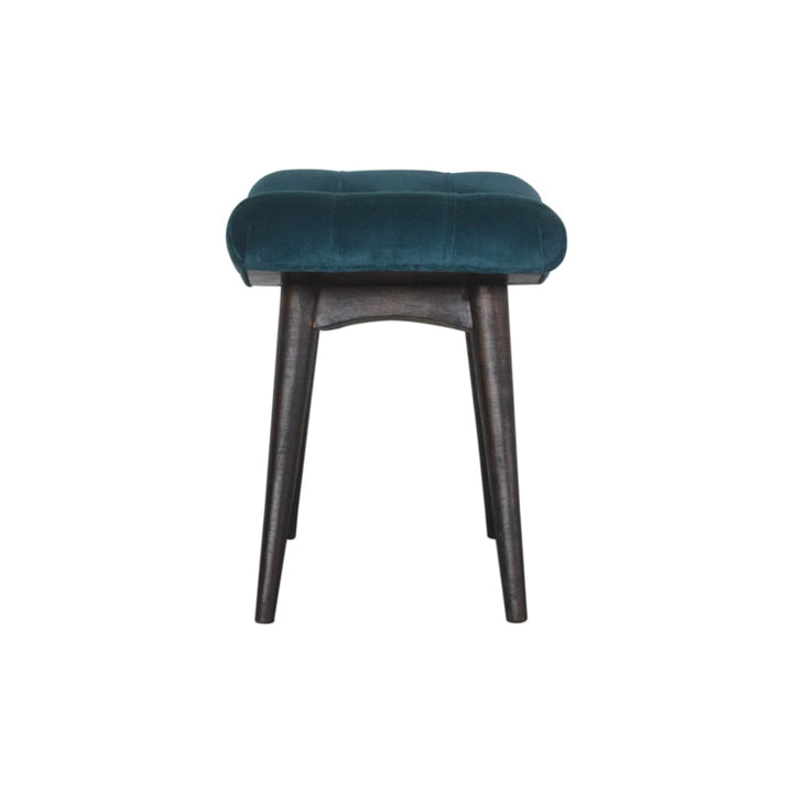 Handcrafted Teal Cotton Velvet Curved Bench - Solid Mango Wood Seating Furniture for Entryway - product view 8 showing...