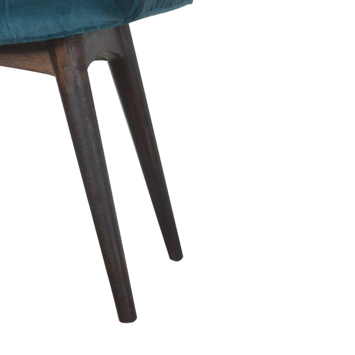 Handcrafted Teal Cotton Velvet Curved Bench - Solid Mango Wood Seating Furniture for Entryway - product view 7 showing...