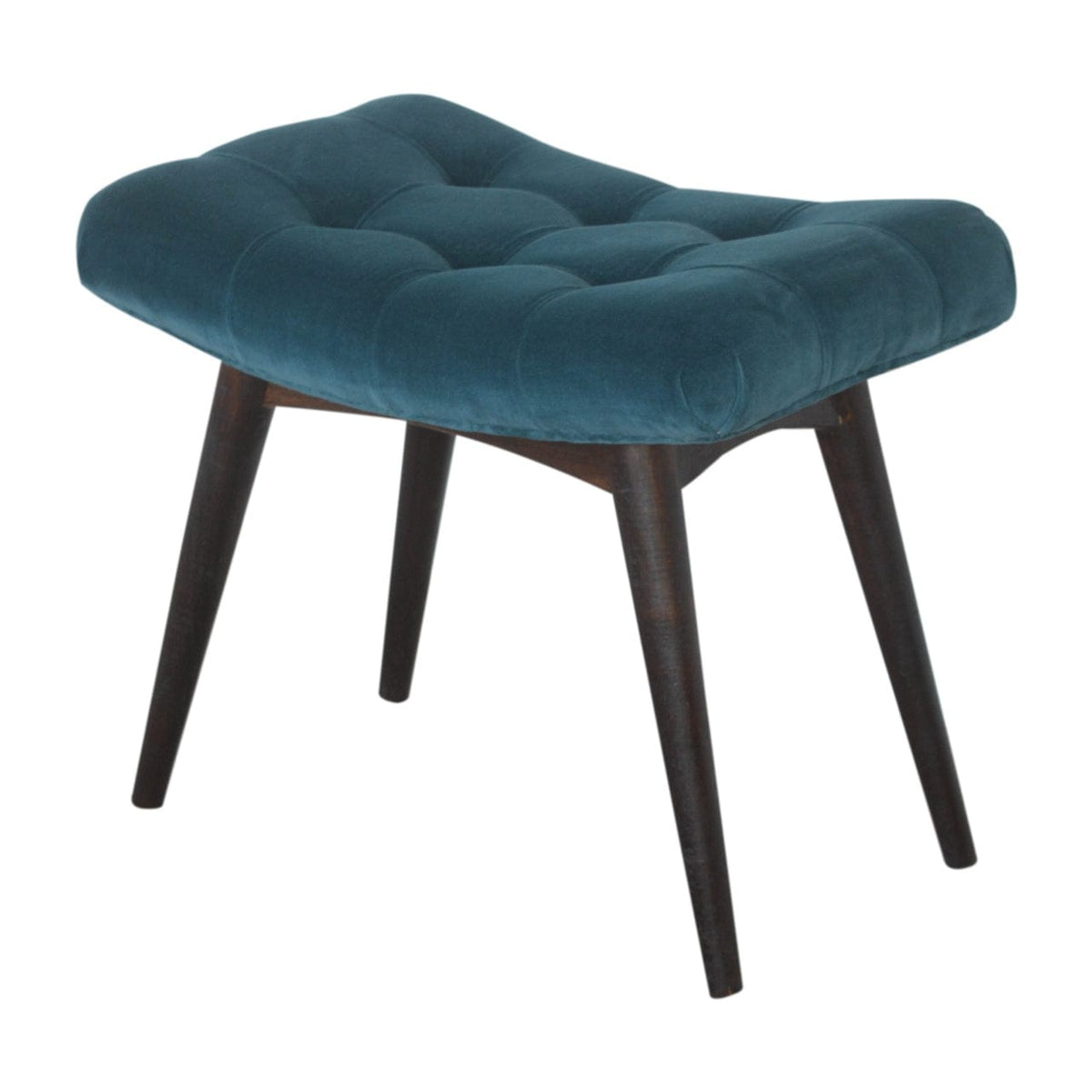 Handcrafted Teal Cotton Velvet Curved Bench - Solid Mango Wood Seating Furniture for Entryway - product view 4 showing...