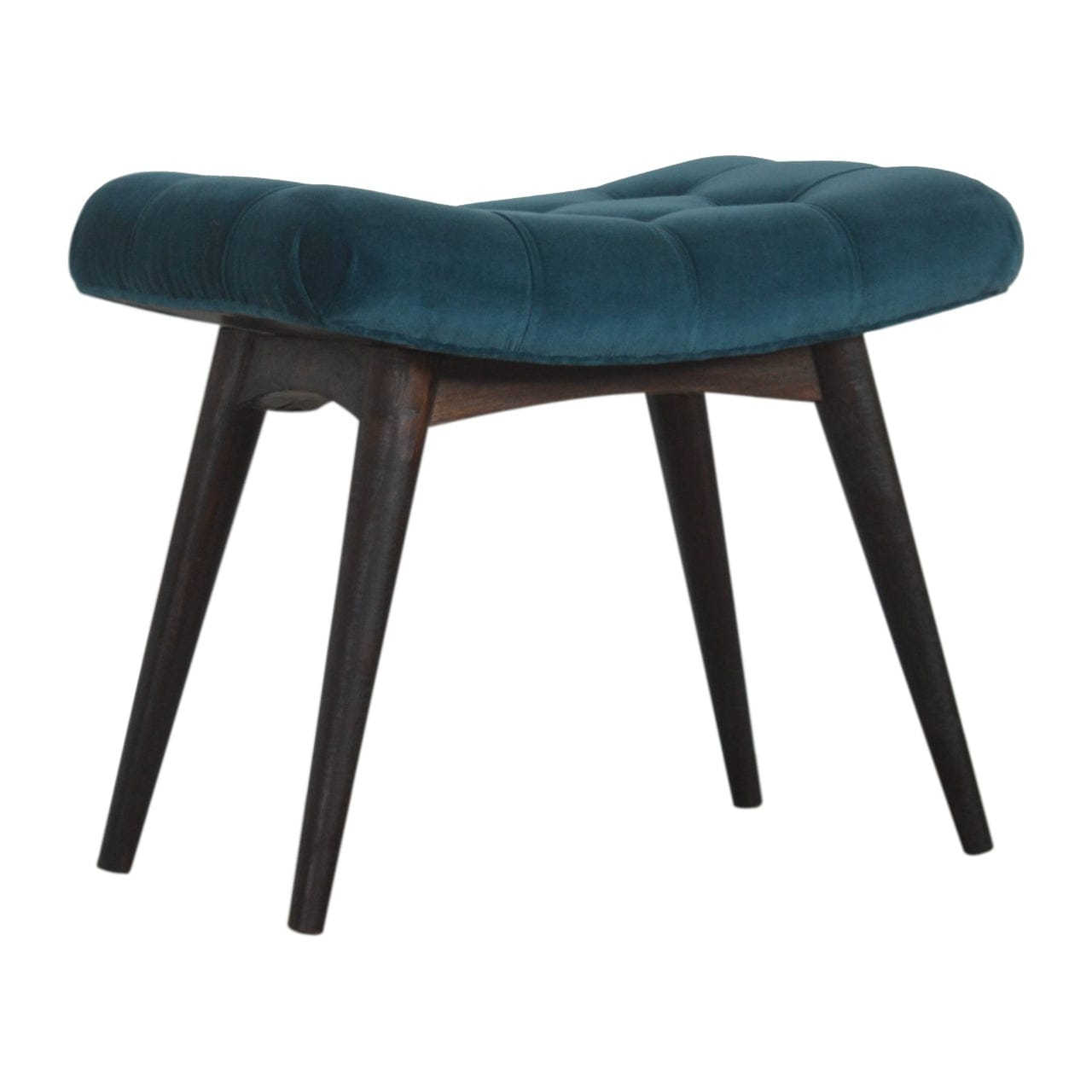 Handcrafted Teal Cotton Velvet Curved Bench - Solid Mango Wood Seating Furniture for Entryway - product view 2 showing...