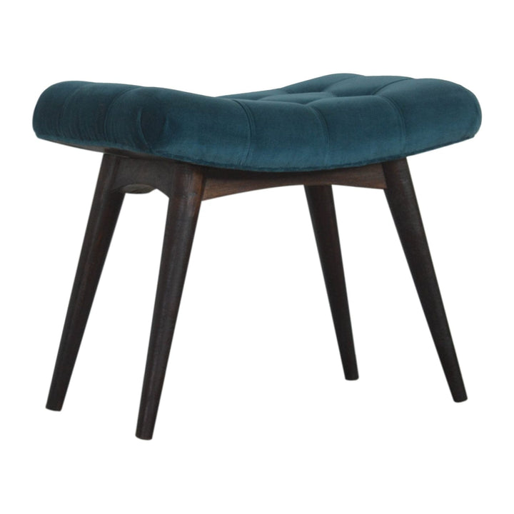 Handcrafted Teal Cotton Velvet Curved Bench - Solid Mango Wood Seating Furniture for Entryway - product view 2 showing...