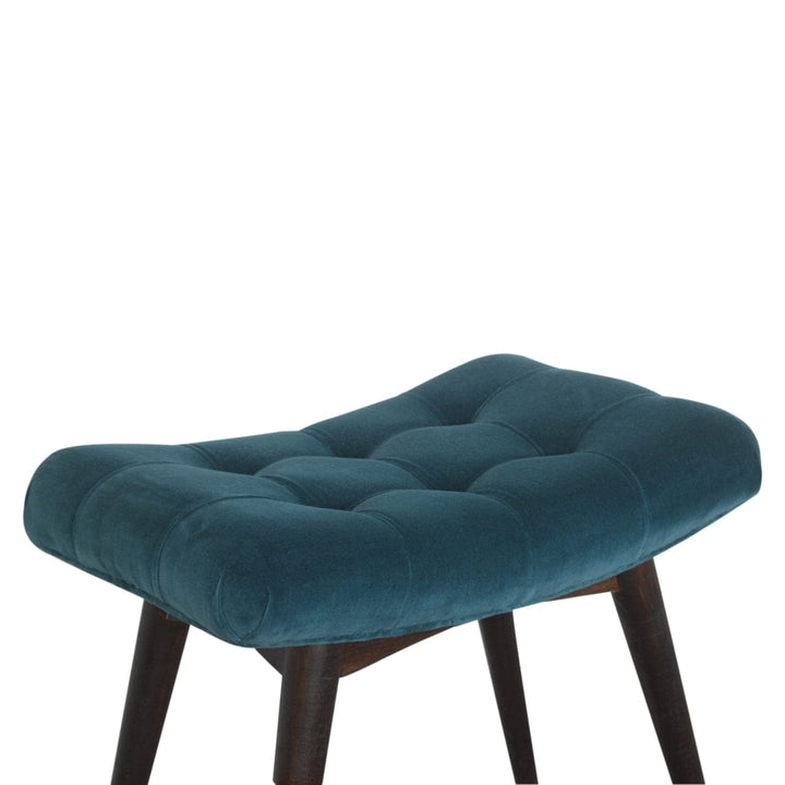 Handcrafted Teal Cotton Velvet Curved Bench - Solid Mango Wood Seating Furniture for Entryway - product view 6 showing...