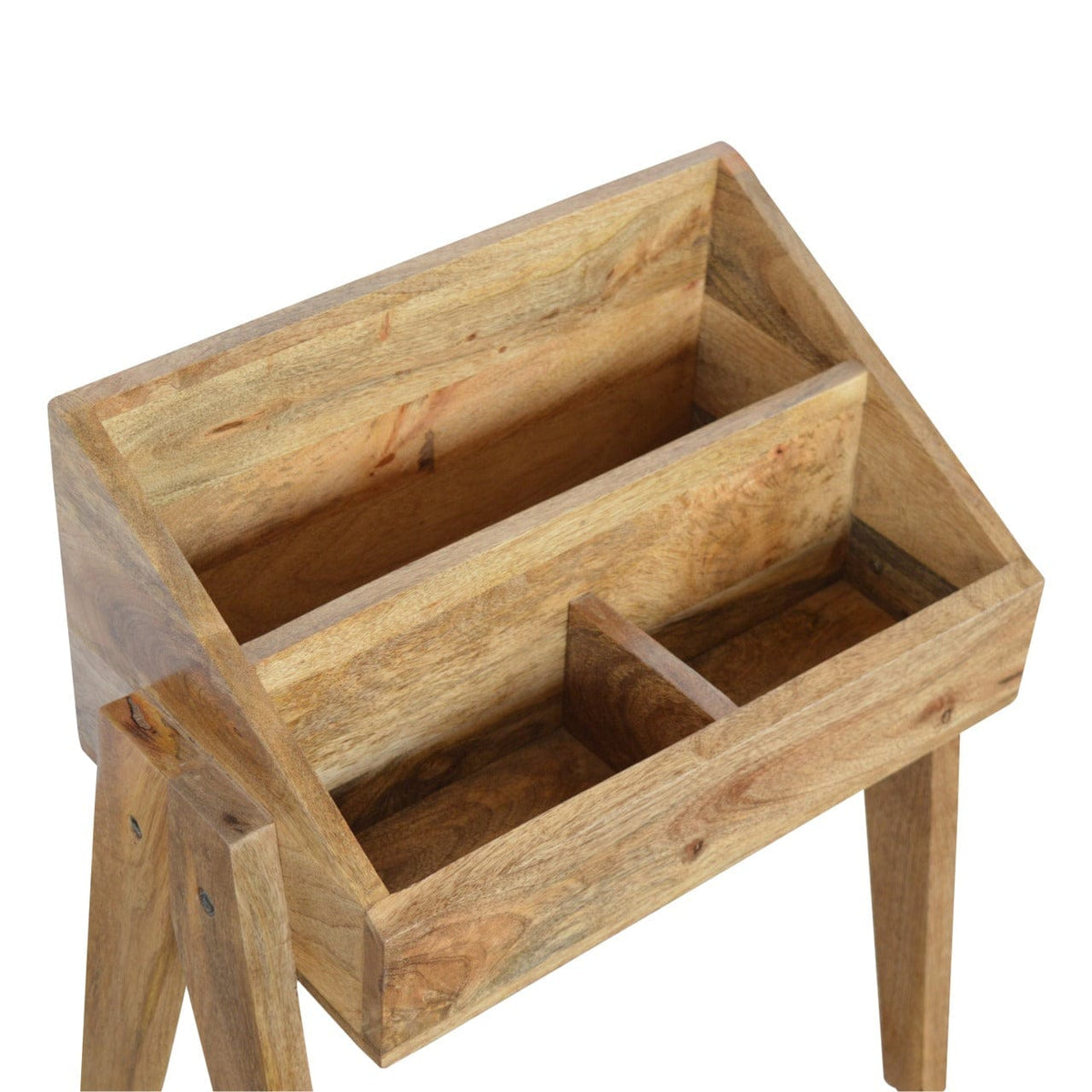 Handcrafted Trestle Magazine Rack - Solid Mango Wood Magazine Holder - product view 4 showing handcrafted solid mango...