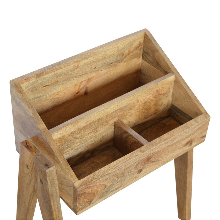 Handcrafted Trestle Magazine Rack - Solid Mango Wood Magazine Holder - product view 4 showing handcrafted solid mango...