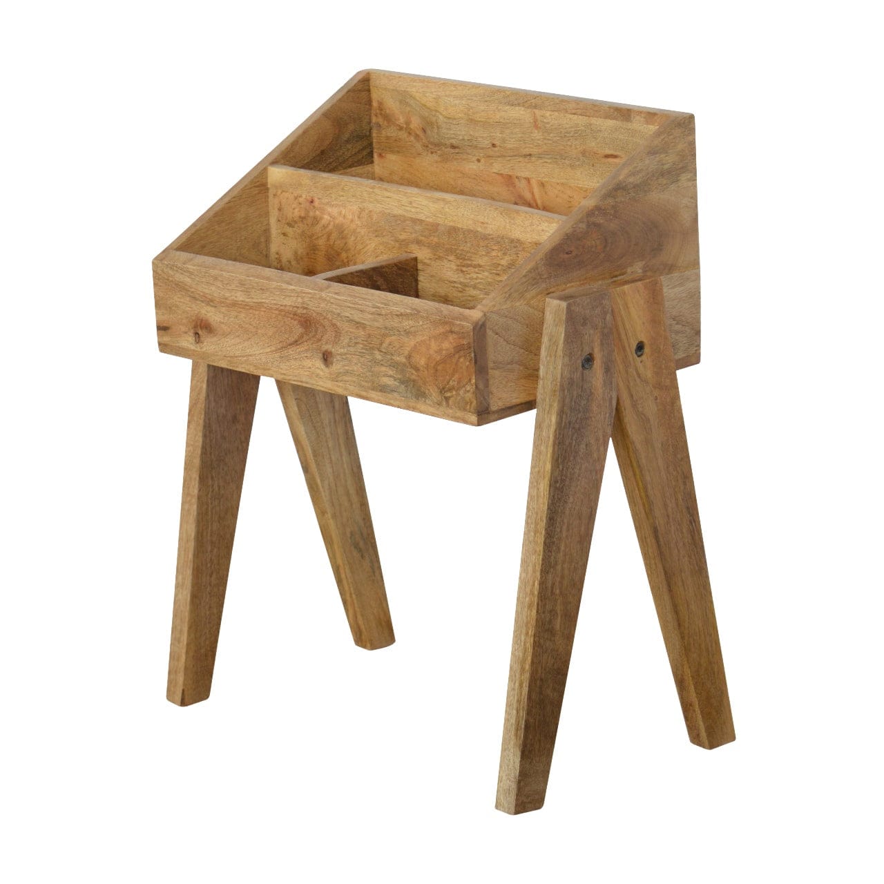 Handcrafted Trestle Magazine Rack - Solid Mango Wood Magazine Holder - product view 2 showing handcrafted solid mango...