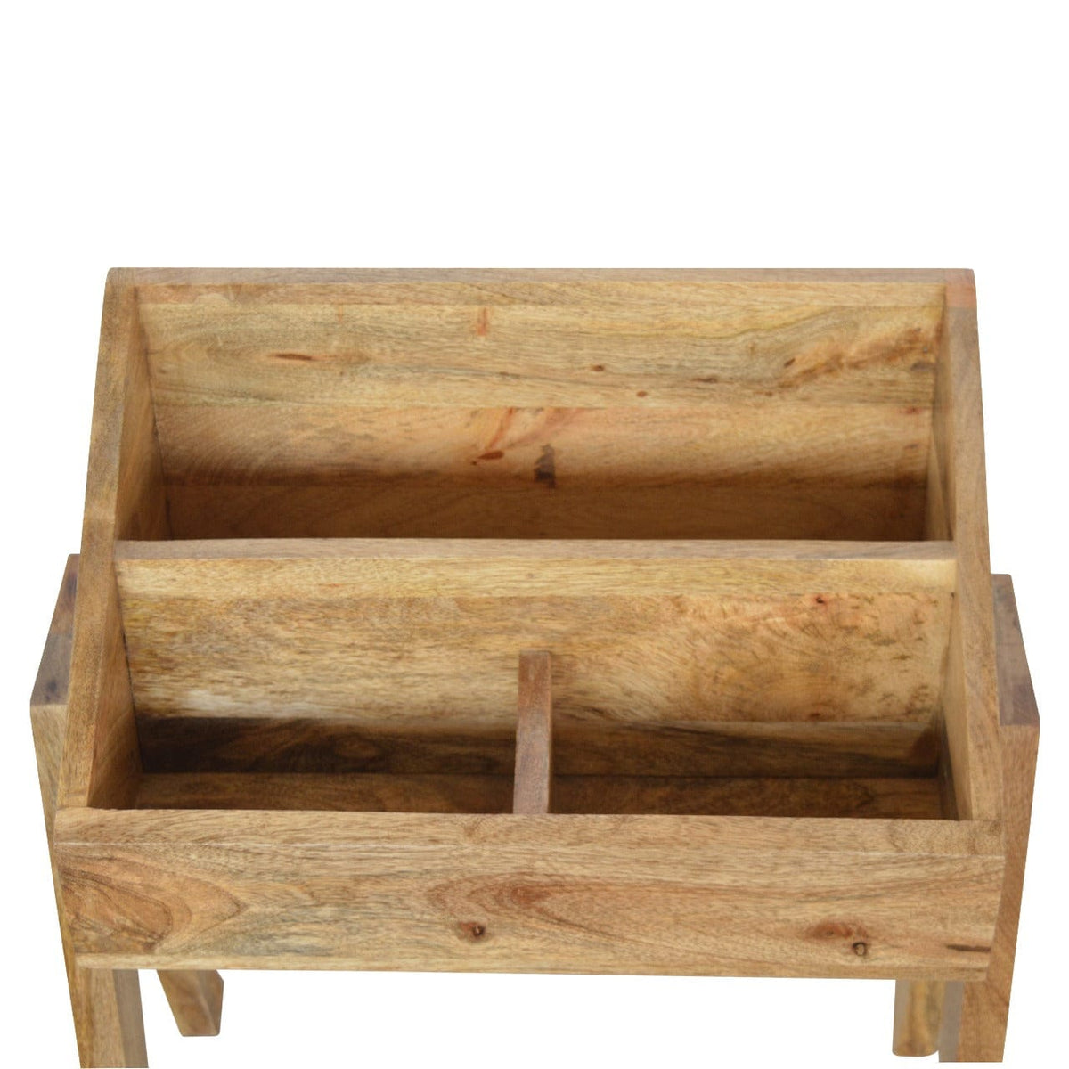 Handcrafted Trestle Magazine Rack - Solid Mango Wood Magazine Holder - product view 3 showing handcrafted solid mango...