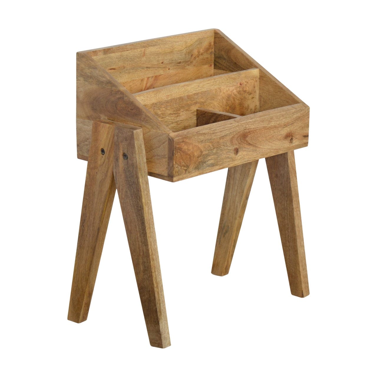 Handcrafted Trestle Magazine Rack - Solid Mango Wood Magazine Holder - main view showing handcrafted solid mango wood...