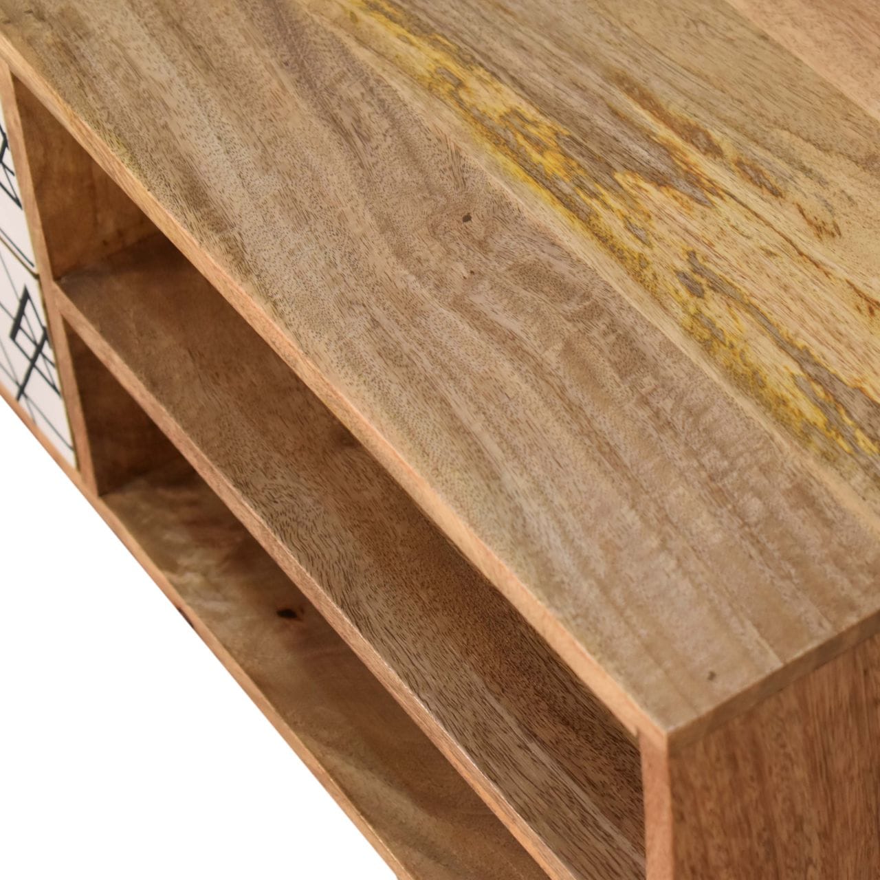 Handcrafted Triangle Printed TV Stand - Solid Mango Wood Entertainment Center for Living Room - product view 5 showing...